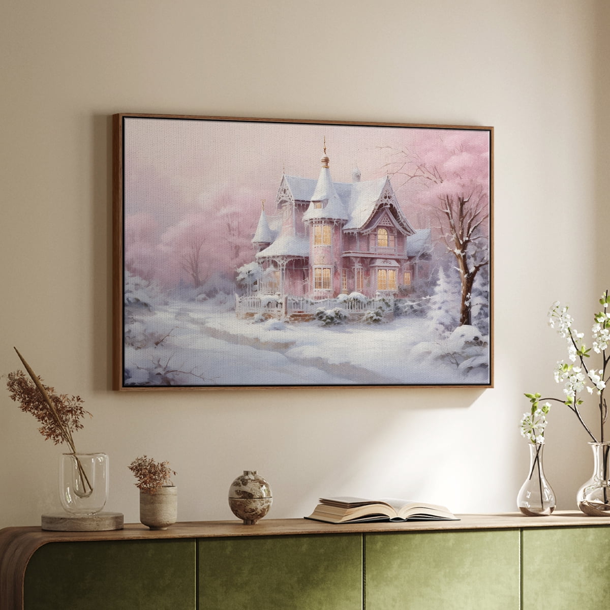 Vintage Landscape-CXCV By Wexford Home Framed in Walnut Wood Gallery Wrapped Canvas 27 in. x 41 in.