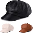 thumbnail image 2 of CoCopeaunts Solid Color Newsboy Cap Adjustable Faux Leather Octagonal Cap Female Short Brim Beret Hat Autumn Winter Hats, 2 of 7