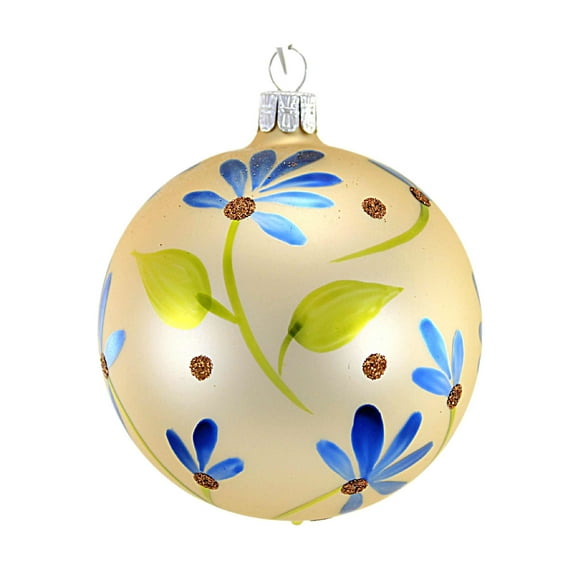 Champange Ball With Flowers - One Ornament 3.5 Inch, Glass - Ornament Flower Spring Bm2087