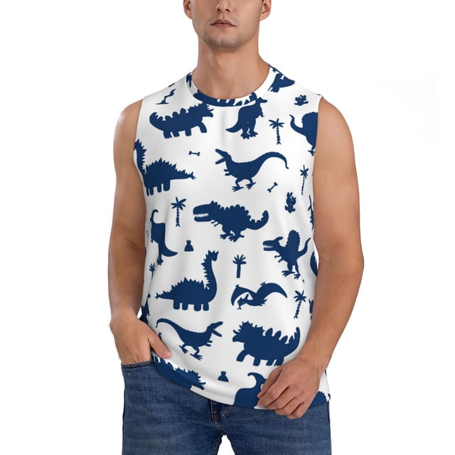Fotbe Cute Cartoon Dinosaurs Men's Camiseta sin Mangas Estampada para Hombres, Playera Casual para Gimnasio, Entrenamiento, Playa-3X-Large