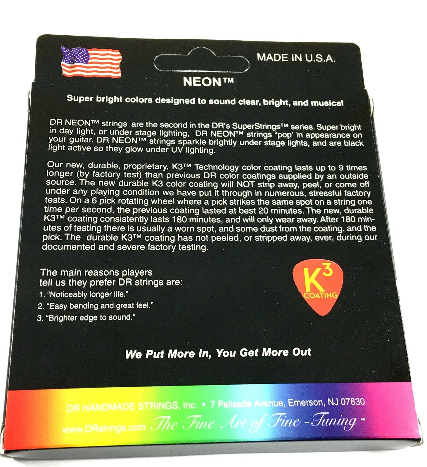 DR Guitar Strings 3 Pack Acoustic Neon Multicolor Lite 10-48 Luminescent