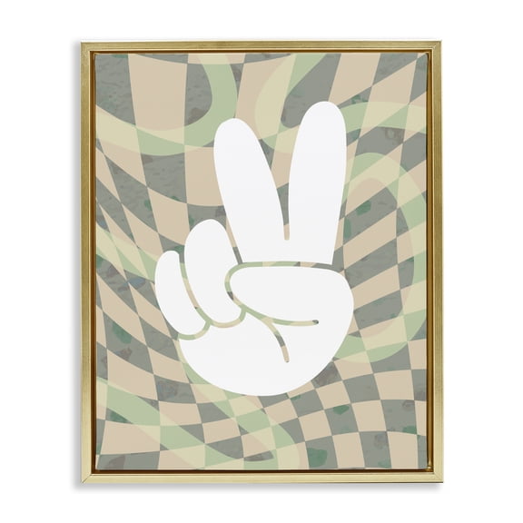 Stupell Industries Contemporary Patterned Peace Symbol Gold Floating Frame Canvas Art, 17 x 21, by Lil' Rue