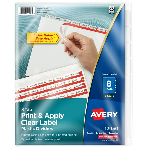 Avery 8 Tab Print & Apply Plastic Dividers, Index Maker (12450)
