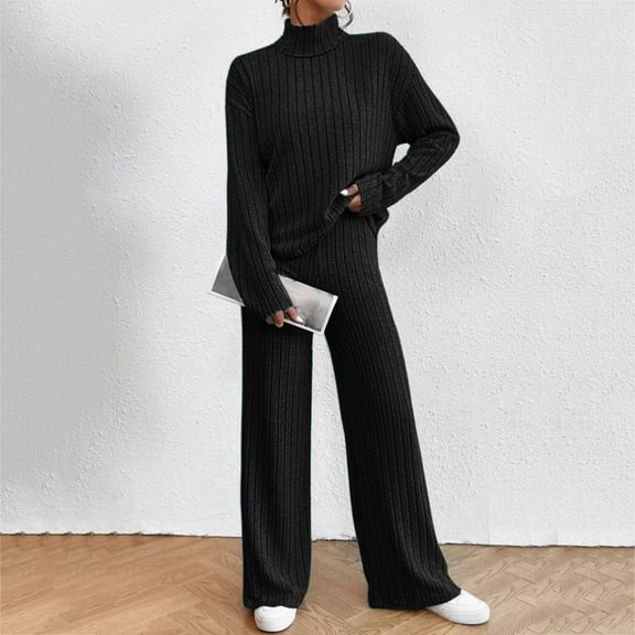 Women's Two Piece Knit Matching Outfits High Neck Slit Hem Tee And Pants Tracksuit Sets Womens Party Dress Women Tuxedo Suit Womens Work Pants Wide Leg Dressy Pant Suits Plaid Suit Juniors Pantsuit
