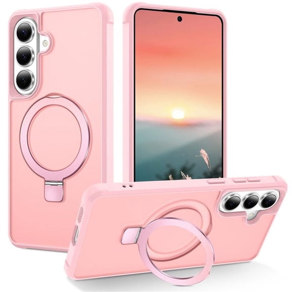For Samsung Galaxy S26 5G Case (Compatible With MagSafe) With Invisible Magnetic Metal Kickstand O-Ring Holder Military-Grade Shockproof Phone Case,Pink,For Galaxy S26 (5G)