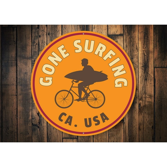 Gone Surfing USA Novelty Decor, Metal Wall Sign - 12" Circle