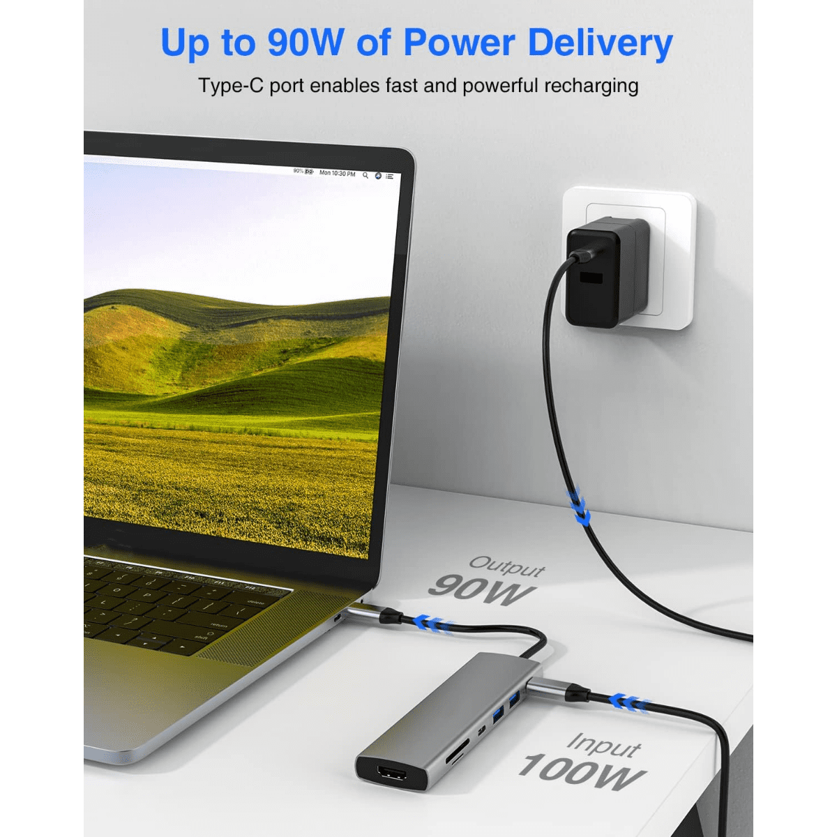 USB C Hub, Docking Station, 7-in-1 Type C Hub with 4K HDMI Port, 2 USB 3.0 Ports, 1 USB C 3.0 Port, SD/TF Card Reader, 90W PD USB-C Power Delivery, for MacBook and Other Type C Laptops