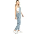 thumbnail image 2 of Black Label Women's Juniors Baggy Distressed Overalls (Light Denim, S), 2 of 6