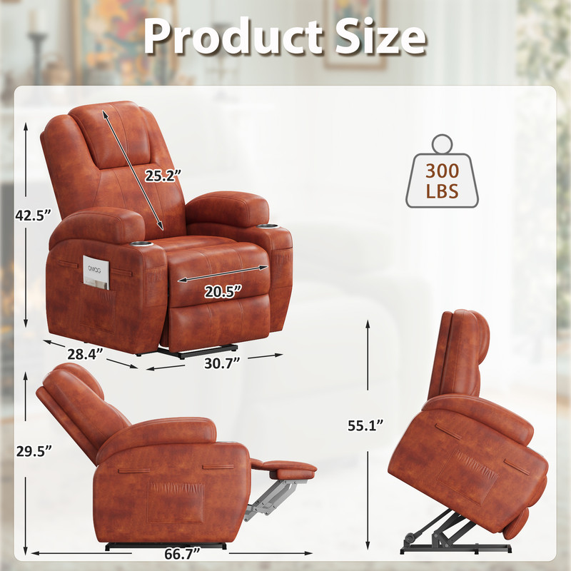 Vineego power lift recliner chairs massage Single sofa chair with cup holder for elderly,Brown