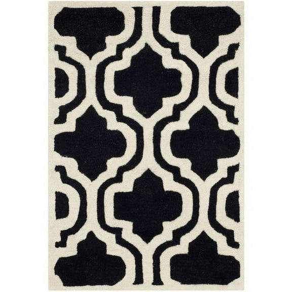 SAFAVIEH Chatham Henry Geometric Quatrefoil Wool Area Rug, Black/Ivory, 4' x 6'