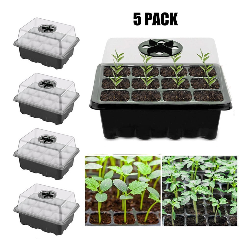 3/5X Plant Seedling Tray Seed Germination Tray With Dome Garden Grow Box Pot 