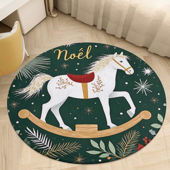 Christmas Pattern Snowflakes Christmas Trees Cartoon Santa Round Area Rugs for Bedroom Living Room, 3FT Soft Indoor Circle Carpets, Carpet Home Decor Floor Mat