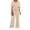 Beige, variant on 2 Piece Sets for Women Summer V Neck Short Sleeve Lounge Set Wide Leg Pants Matching Set Airport Travel Outfits