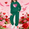 thumbnail image 2 of 2026 Valentines Day Green Sweatsuit Set Hoodies for Kids Cute Love Heart Graphic Hooded Sweatshirts & Jogger Pants Pullover Shirts with Pockets, 2 of 6