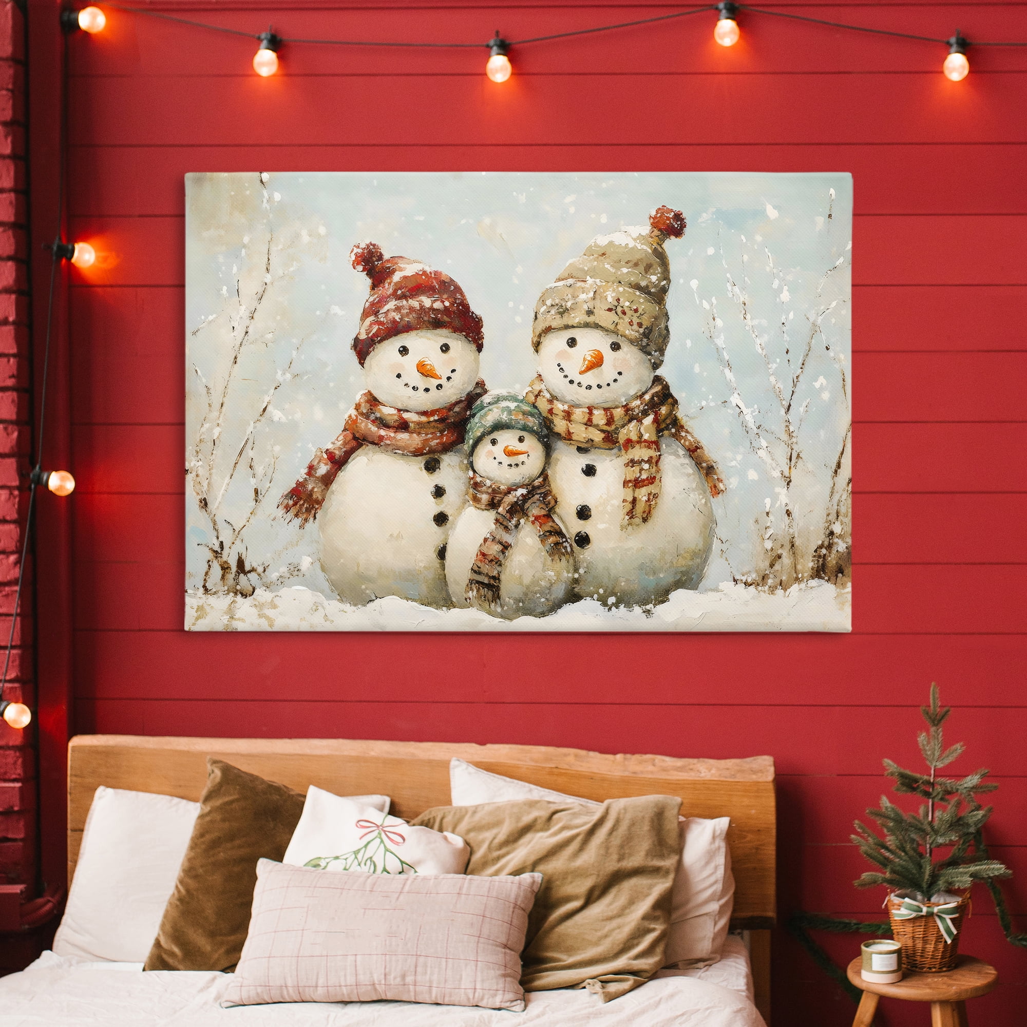 Snowman Family Of Three Canvas Wall Art, design by Petal Prints Design