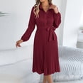 thumbnail image 6 of Gamivast Shirt Dresses for Women Long Sleeve Lapel Collar Button Down Midi Dress Pleated Hem Tie Waist A Line Dress Business Casual Work Office Daily, 6 of 8