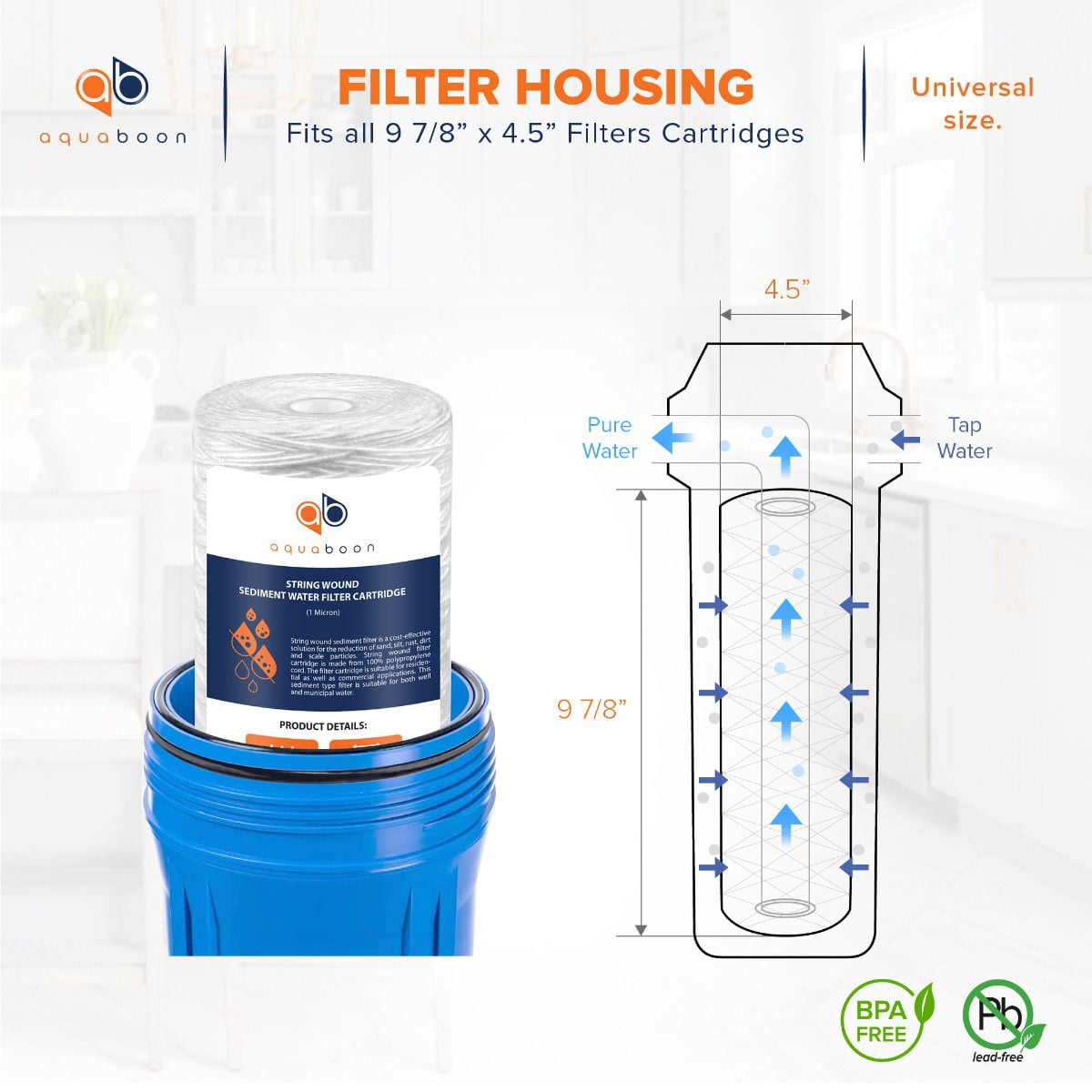 Aquaboon 1 Micron 10" String Wound Sediment Water Filter Cartridge | Whole House Sediment Filtration | Compatible with 84637, WPX5BB97P, PC10, 355214-45, 355215-45, WP10BB97P WP5BB97P 20-Pack