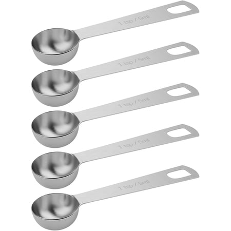 5-Piece Single Measuring Spoon Set 1 tsp (5ml) Stainless Steel Individual Spoons for Baking and Cooking