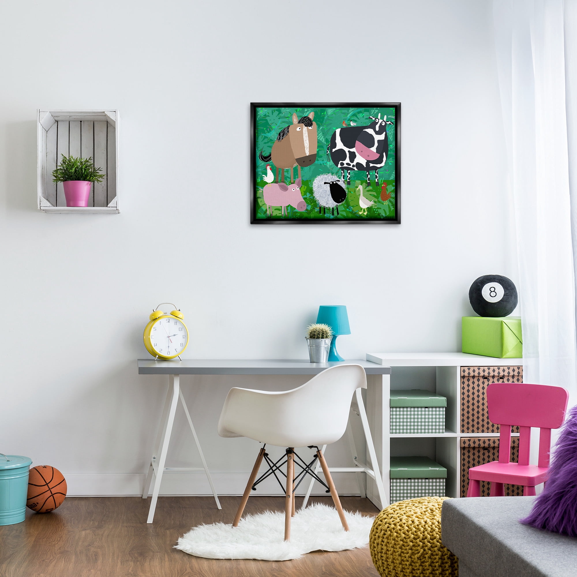 Stupell Industries Farm Animals & Leaves Animals & Insects Painting Black Floater Framed Canvas Art Print Wall Art, 31 x 25