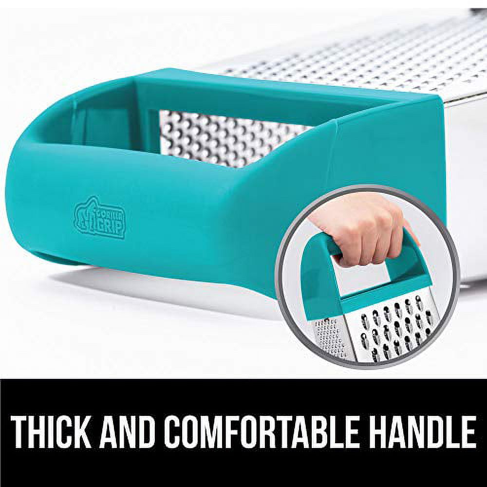 Gorilla Grip Box Grater, Stainless Steel, 4-Sided Graters with Comfortable Handle and Storage Container for Cheese, Vegetables, Ginger, Handheld Food Shredder, Kitchen Zester, 10 inch, Turquoise - image 3 of 9