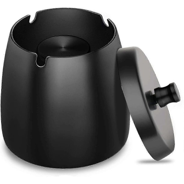Stainless Steel Ashtray With Lid Heavy Storm Wind Non-slip Base For Outdoors And Indoors Black For Cigarette Remains And Ashes In Garden Bar Office