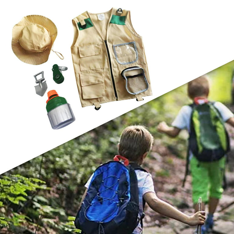 Outdoor Adventure Kits Kids Explorer Costume, Cargo Vest and Hat Bottle,  Children Toys Explorer Kits for Paleontologist Style B