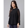 thumbnail image 5 of Janasya Women's Black Dobby Chiffon Solid Empire Top, 5 of 8