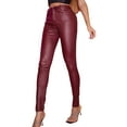 thumbnail image 2 of Franhais Women Leather Pants, High Waist Wrapped Slimming Side Pockets Solid Color Casual Party Fall Trousers, 2 of 9