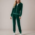 thumbnail image 2 of YDFCWXW Women's Velour Tracksuit 2 Piece Full Zip Hooded Sweatsuits Outfits Velvet Sportswear Jogging Set Green, S, 2 of 4