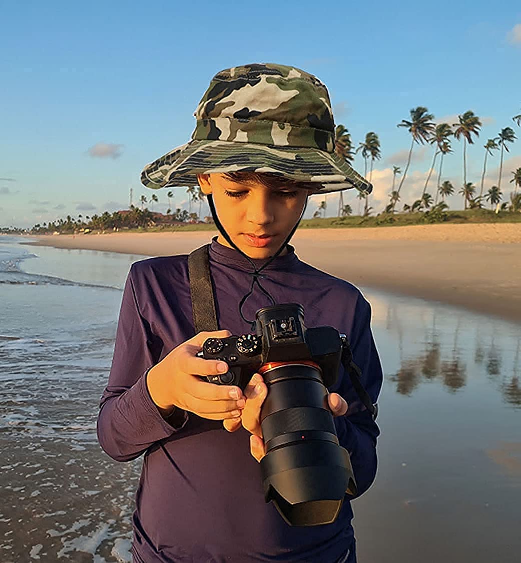 Chapeau De Soleil Camouflage Pour Enfants 7-15 Ans - Safari, Pêche, Randonnée, Bord Large, Sangle Réglable, Léger Et Pliable