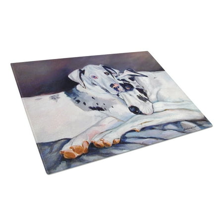

Caroline s Treasures Harlequin Natural Great Danes Glass Cutting Board Large