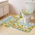 thumbnail image 4 of Summer Floral Bathroom Rugs Set Watercolor Sunflower Eucalyptus Leaves Blue Wood Grain Non Slip Absorbent Bath Mats 3 Piece Set with Bathroom Rug, U-Shaped Floor Mat, Toilet Seat Cover Small Size, 4 of 9