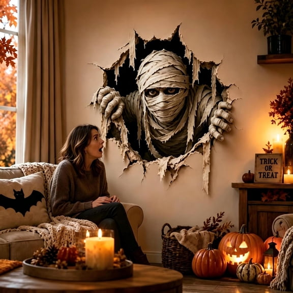 Halloween Break In 3D Wall Decals with Torn Paper Look, Spooky 3D Peel Stick Decorations for Bedroom Delivering Spooky Atmosphere Party Supplies