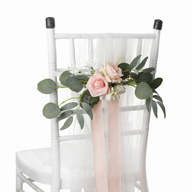 Respaldo de silla Flor artificial Cintas florales Decoración PEW Decoración de artificial rústica Accesorios de fotografía para rosado Macarena boda