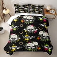 thumbnail image 2 of Homewish Halloween Death Moth Quilt King, Celestial Peony Floral King Coverlet Set, Black White Multicolor, 3 Pieces 1 Bedspread and 2 Pillowcases, 2 of 7