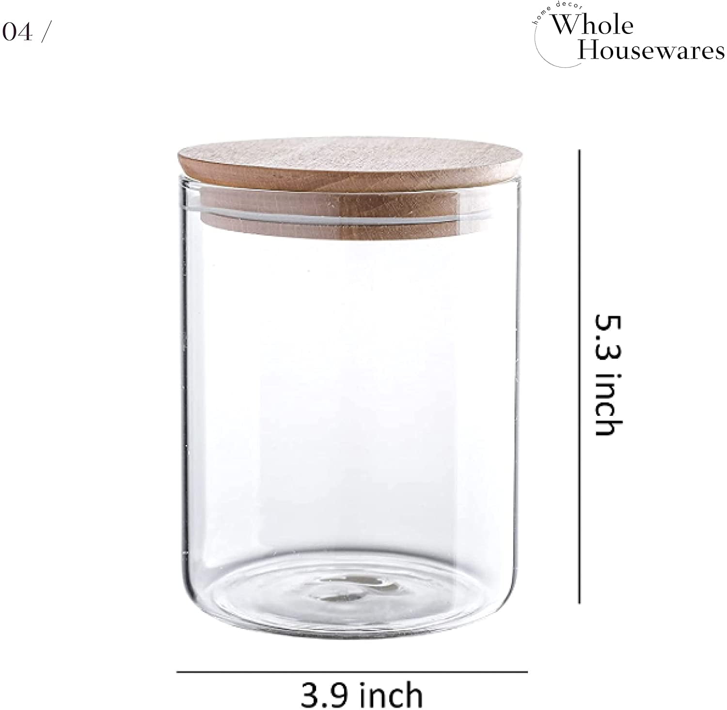 Clear Glass Storage Jar 60/47/34/24oz with Beech Wood Lid Set of 4 Glass Canister