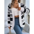thumbnail image 2 of Womens Color Block Striped Sweaters Colorful Long Sleeve Open Front Knitted Cardigan Loose Outwear Coats Gray L, 2 of 8