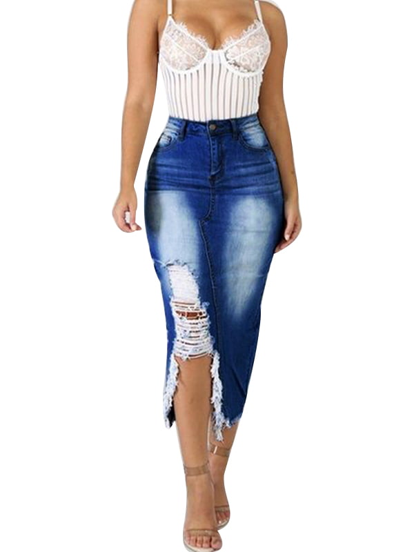 plus size ripped jean skirt