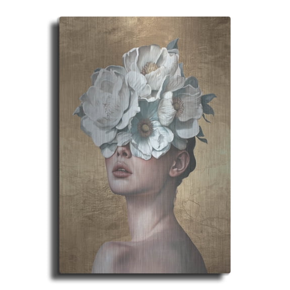 Luxe Metal Art 'Blue Flower Lady' by Svetlana Aleynikova Metal Wall Art, 24" x 36"