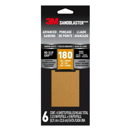 

3M Sandblaster No-Slip Grip Sandpaper Gold 3-2/3 in x 9 in 180 Grit 6 Sheets