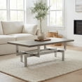 thumbnail image 3 of FurniFact Gray Wood Coffee Table with Brushed Stainless Steel Base and Modern Design, 3 of 4