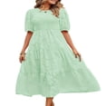 thumbnail image 1 of AMERTEER Robe d'Été Femme Manches Bouffantes Smockée Florale Ample Fluide Taille Haute Dentelle Florale Robe Midi Bleu Ciel TG, 1 of 4