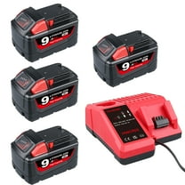 9.0Ah 4Pack 18V M18 Battery Replacement for Milwaukee 18V Lithium Battery and M12-18C Charger Set 48-11-1840 48-11-1815 48-11-1820 48-11-1850,Compatible with Milwaukee Cordless Power Tools