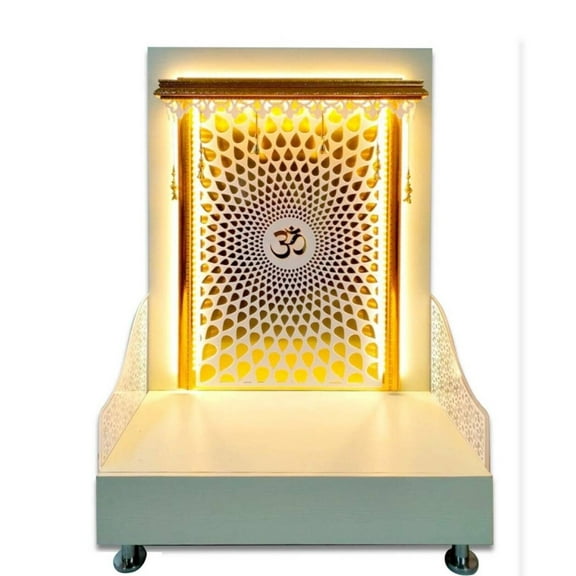 Wooden White Temple For Home And Office / Temple With LED Lights / Table Top And Wall Hanging Mandir / Pooja Mandap / Pooja Mandir For Home
