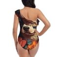 thumbnail image 5 of Uemuo Vintage Colorful Flower French Bulldog Print Women's One Piece Swimsuit Asymmetrical Neck Bathing Suit One Shoulder Side Cutout Ruffle Swimwear-Medium, 5 of 6