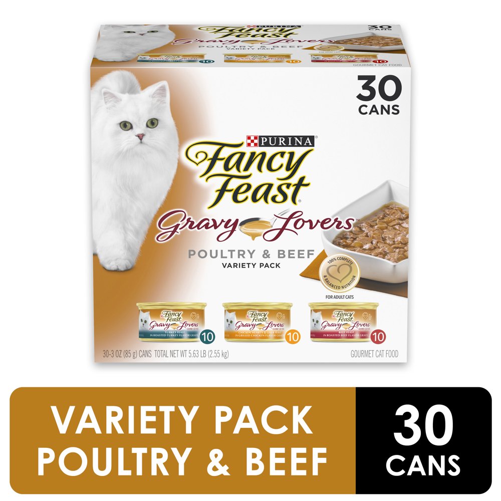 (30 Pack) Fancy Feast Gravy Wet Cat Food Variety Pack, Gravy Lovers