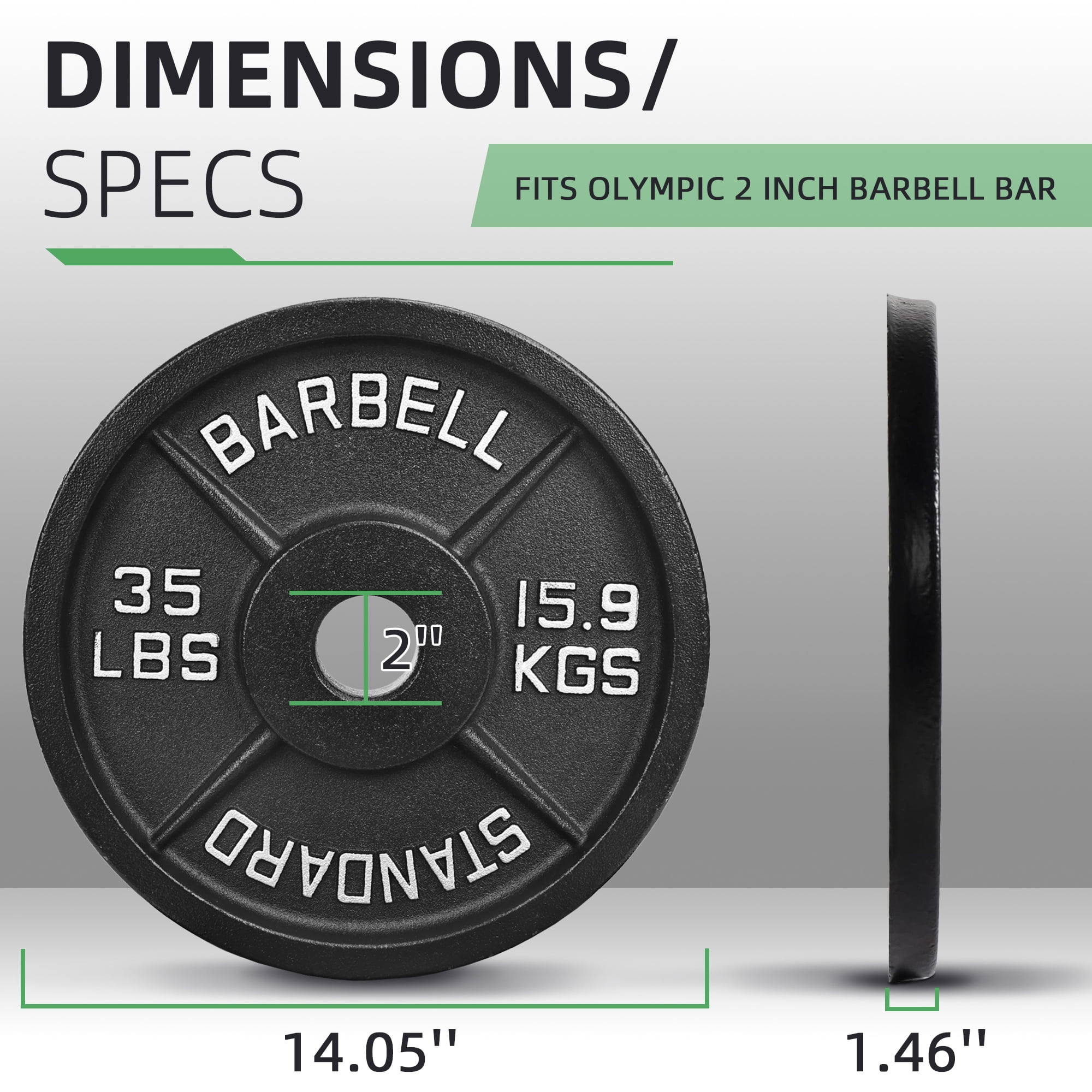 BalanceFrom Classic Cast Iron Weight Plates for Strength Training, 2-Inch, 35-Pound, Single