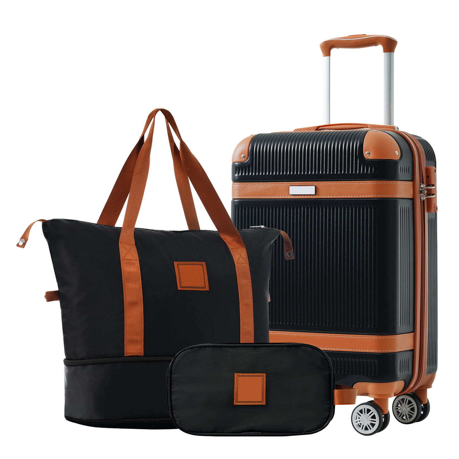 3-Piece Hardshell Luggage Set, 20 Inch ABS Carry-On Suitcase with 360° Silent Spinner Wheels & TSA Lock, Expandable Duffel & Toiletry Bag for Travel Business