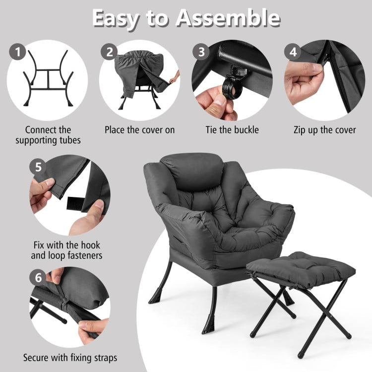 Finihen Accent Sofa Chair, Recliner Chair with Ottoman Footrest, Modern Accent Sofa Chair with Folding Footrest and Side Pocket, for Living Room, Bedroom, Gray Finihen Accent Sofa Chair, Recliner Chair with Ottoman Footrest, Modern Accent Sofa Chair with Folding Footrest and Side Pocket, for Living Room, Bedroom, Gray