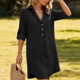 thumbnail image 6 of Plus Size Dress Women's Linen Shirt Dress 3/4 Roll-Up Sleeve Button Down Casual Loose Tunic Dress for Summer Beach Black L, 6 of 9